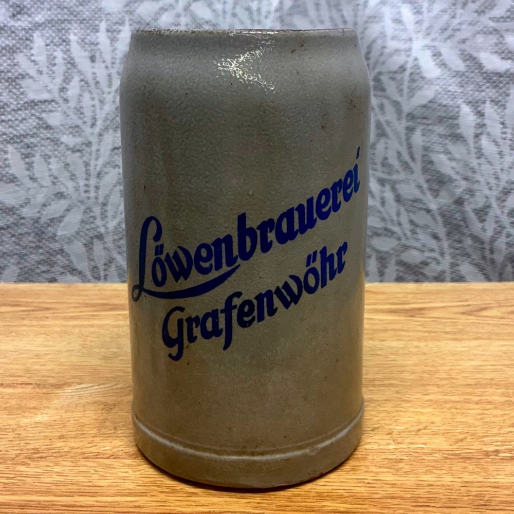 Löwenbrauerei Grafenwöhr Beer‎ Stein Unisex 1L Grey Stoneware Salt Glaze Mug
